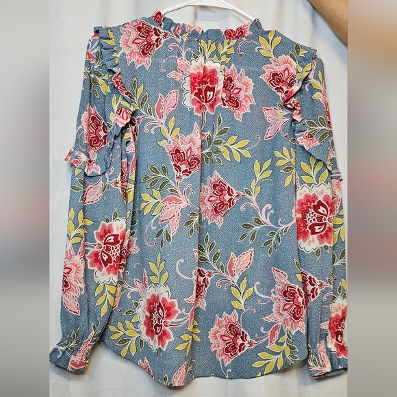 LOFT Blue and Red Floral Blouse - Picture 2 of 9